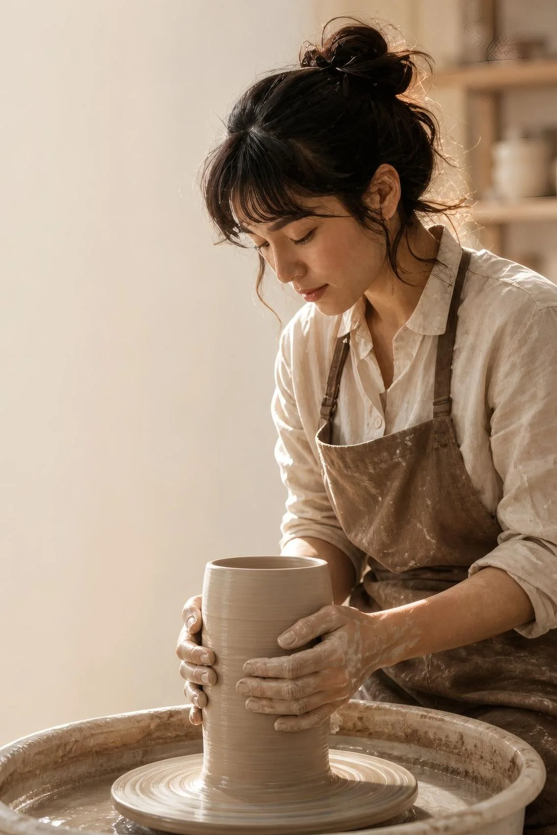 A ceramicist at her wheel